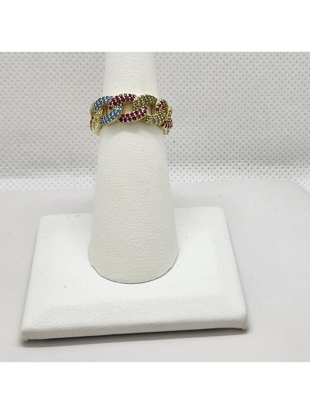 Brand New Sterling Silver 925 Multi Color Cubic Link Ring